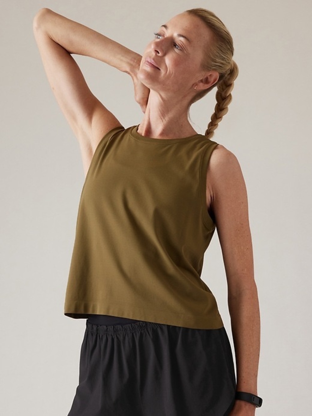 Athleta Ether Seemless Sleeveless Olive Tank Top - Olive Green